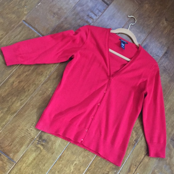 GAP Button Down 3/4 Sleeve Red Cardigan Top Medium - Picture 4 of 8
